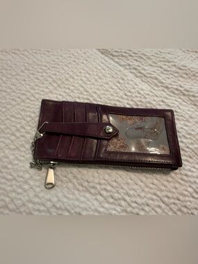 HOBO Purple Leather Zip Wallet with ID Window